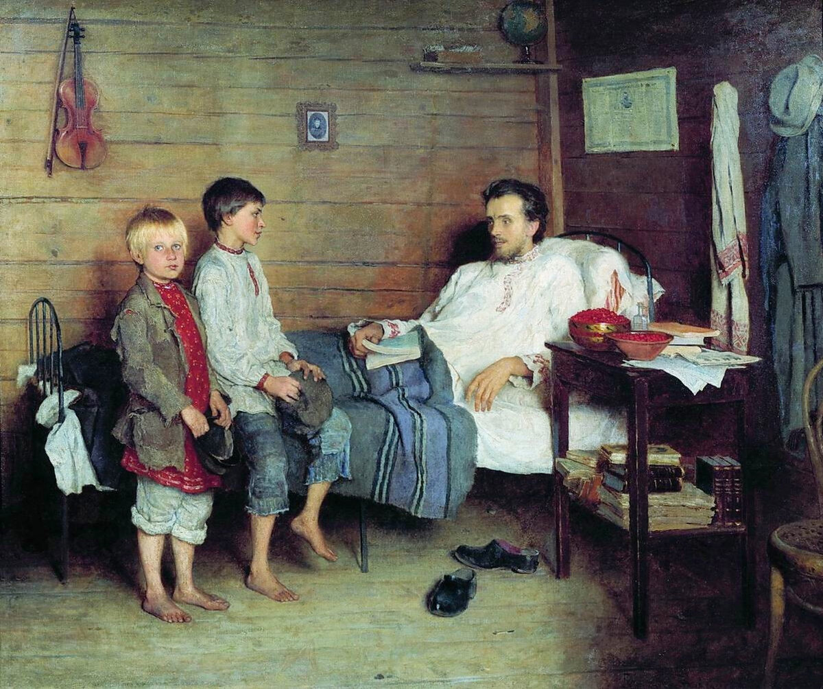 У больного учителя. Николай Петрович Богданов-Бельский, 1897