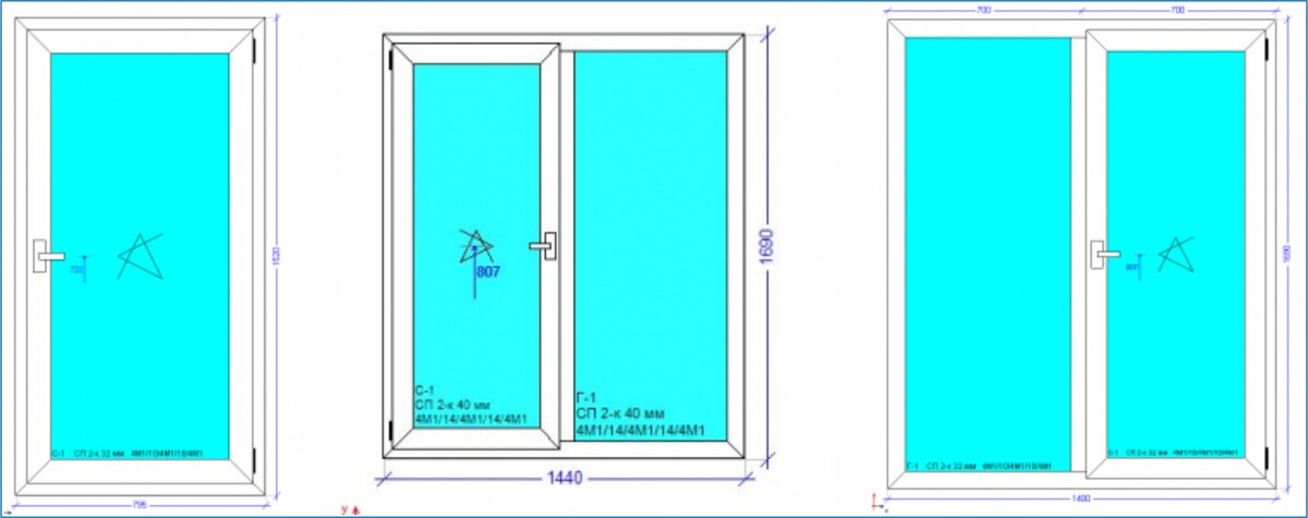Пример размеров окон