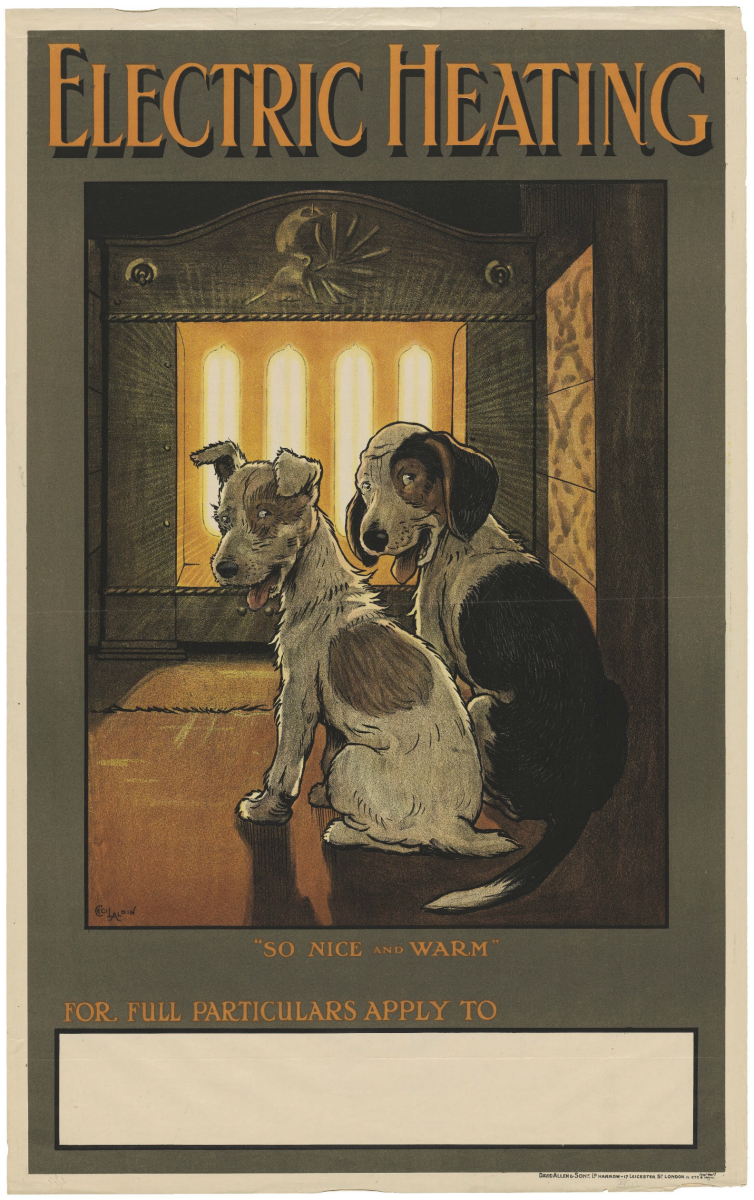 Сесил Чарлз Уиндзор Олдин. Электрический обогреватель: «Так хорошо и тепло». 1900. Цветная литография 