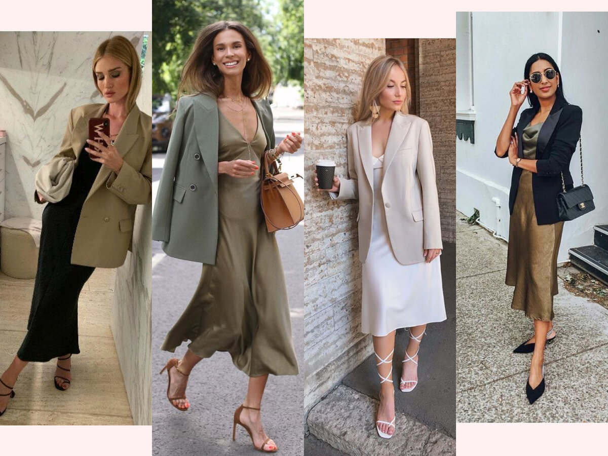 Подборка элегантных и деловых образов с платьем в бельевом стиле. Идеальный вариант для офисной работы в жаркие дни!