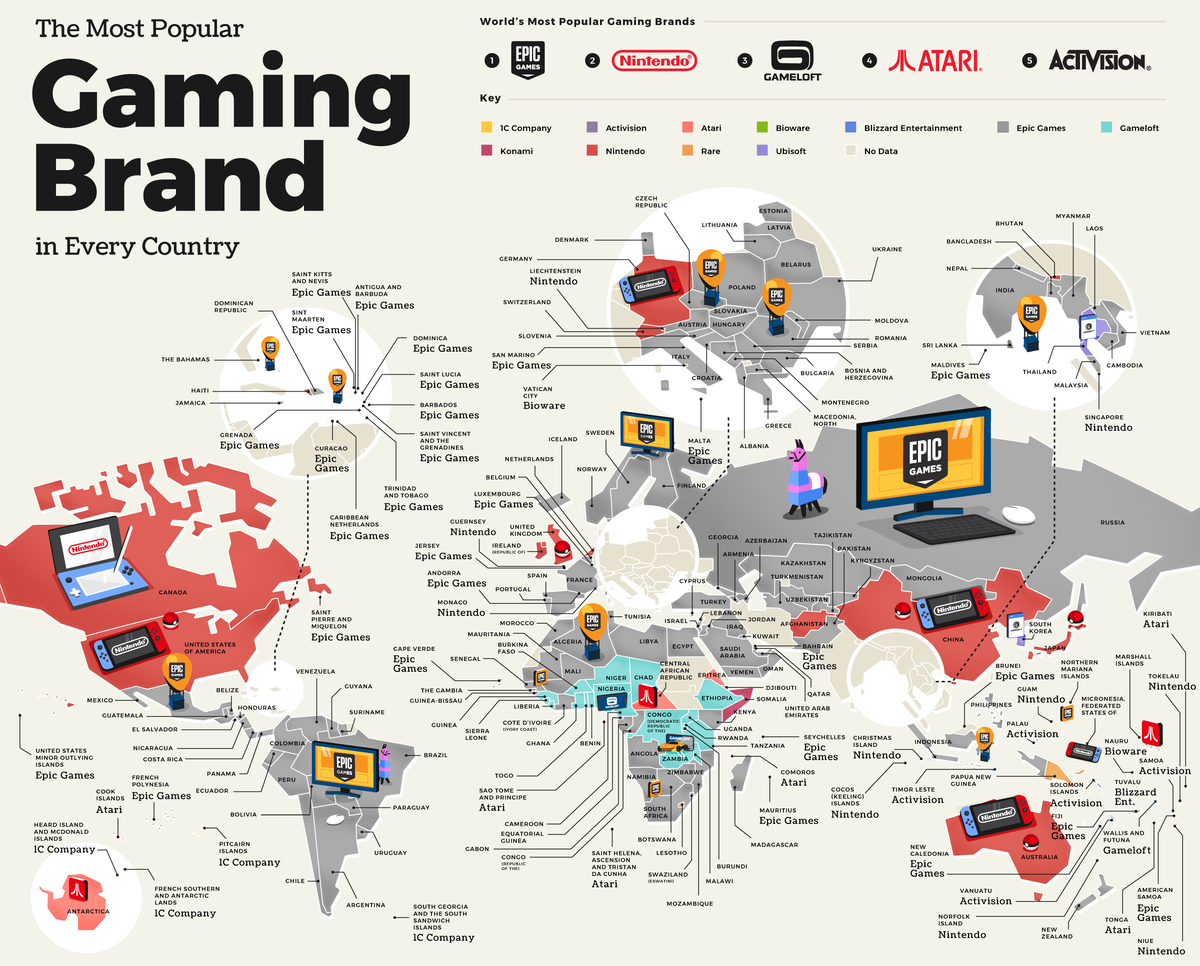Самые популярные игровые бренды по странам мира в 2020 | PSTAT / Статистика  | Дзен
