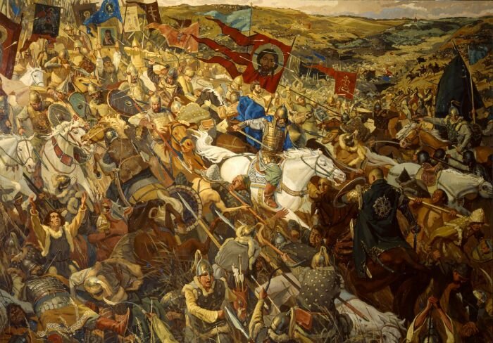 Удар Засадного полка. Маторин В. В., холст, масло, 2013 г. Из собрания ГМЗ "Куликово поле"