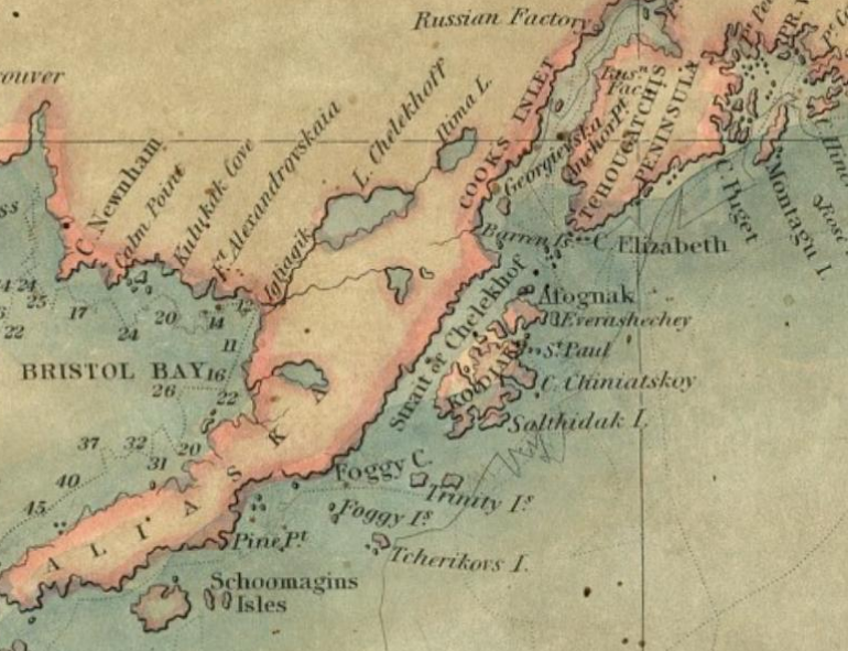  Залив Шелихова на американской карте 1847 года © retromap.ru