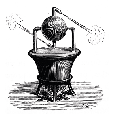 Паровая реактивная турбина Герона. Источник: d-chebatkov.livejournal