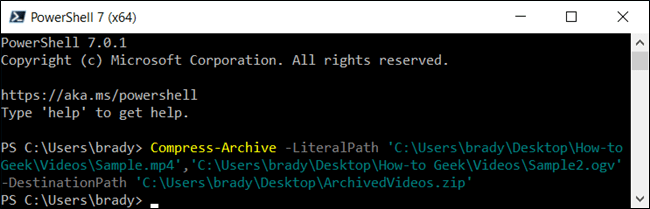  Compress-Archive -LiteralPath <PathToFiles> -DestinationPath <PathToDestination>
