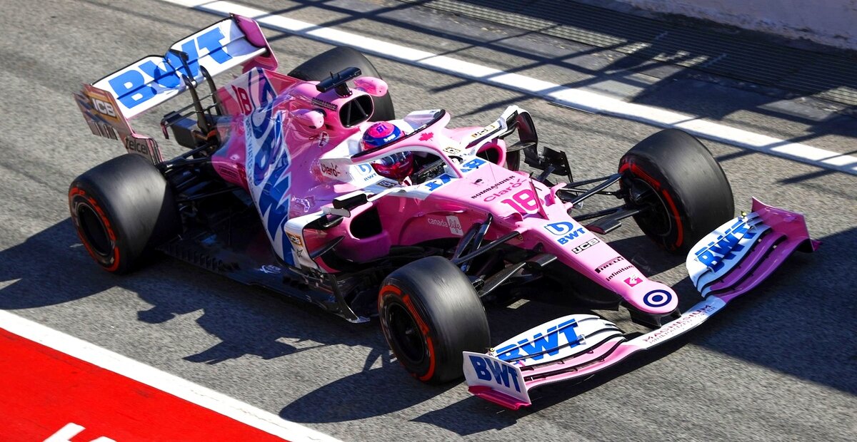 Лэнс Стролл за рулём Racing Point RP20 на предсезонных тестах в Барселоне. Февраль 2020