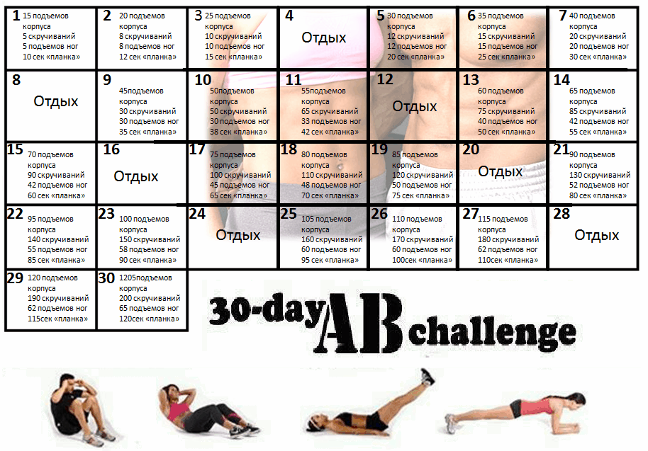 Вот вторая вариация программы упражнений на пресс на 30 дней: Источник: 