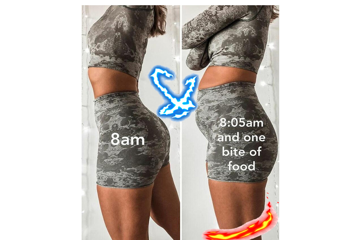 8 утра и 8:05 и один кусочек еды