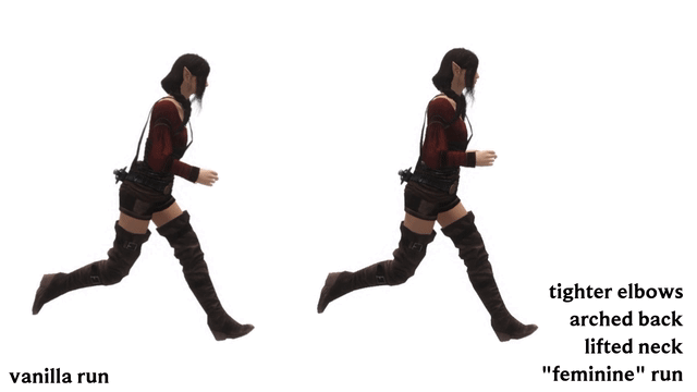 Сравнение анимации бега Источник nexusmods