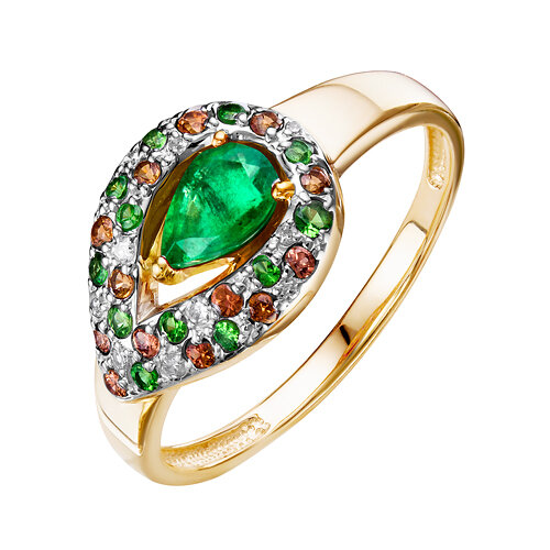 Кольцо из красного золота с изумрудом, бриллиантами и тсаворитами(арт. К112-5718М17) Цена: 72. 390 ₽