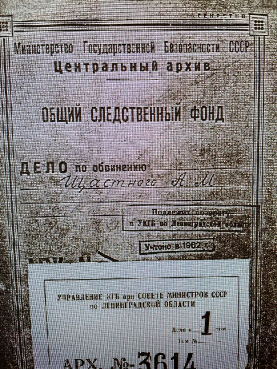 Обложка архивного дела по обвинению А.М. Щастного 