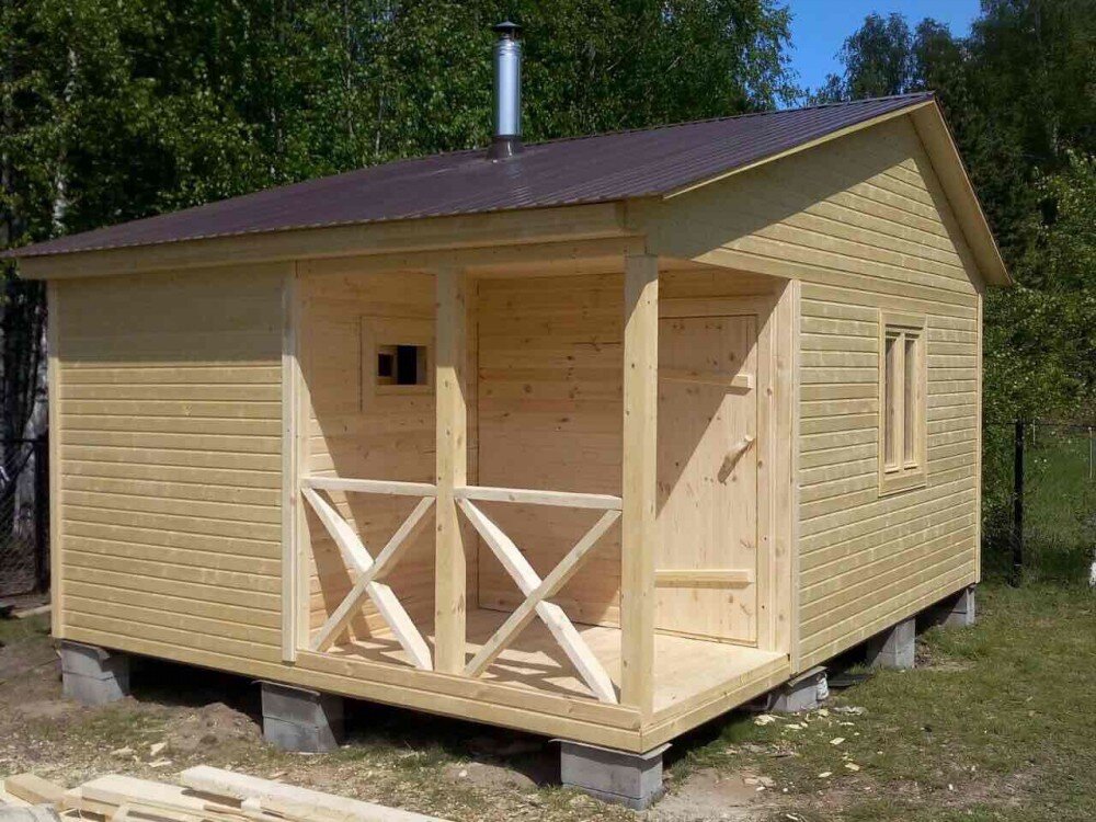 Каркасная баня на бетонных блоках