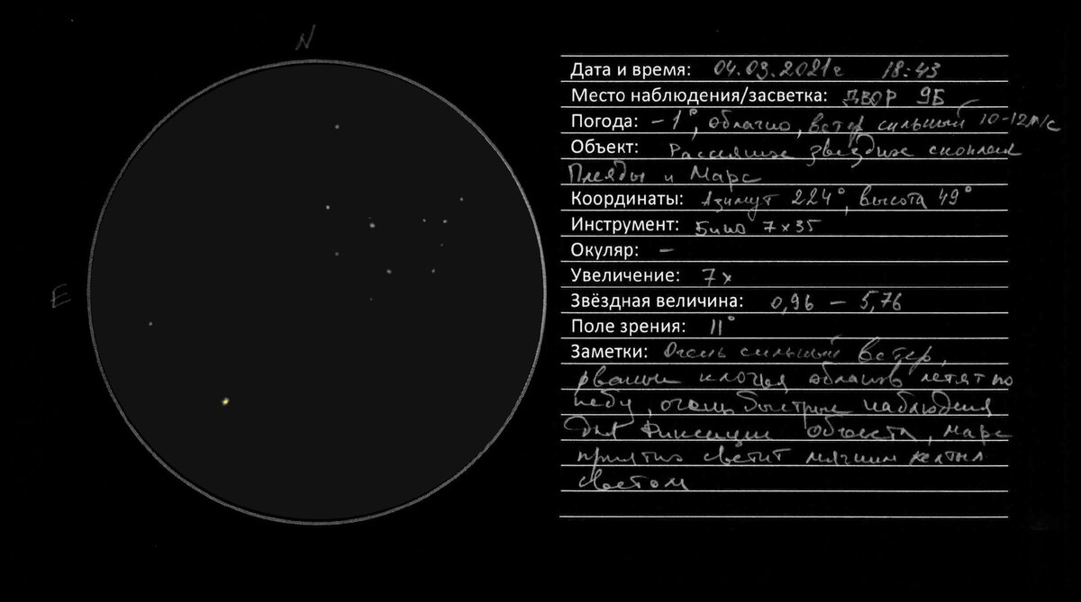 Журнал наблюдения соединений. Марс и М45 04.03.2021 г. | Записки звездного  искателя | Дзен