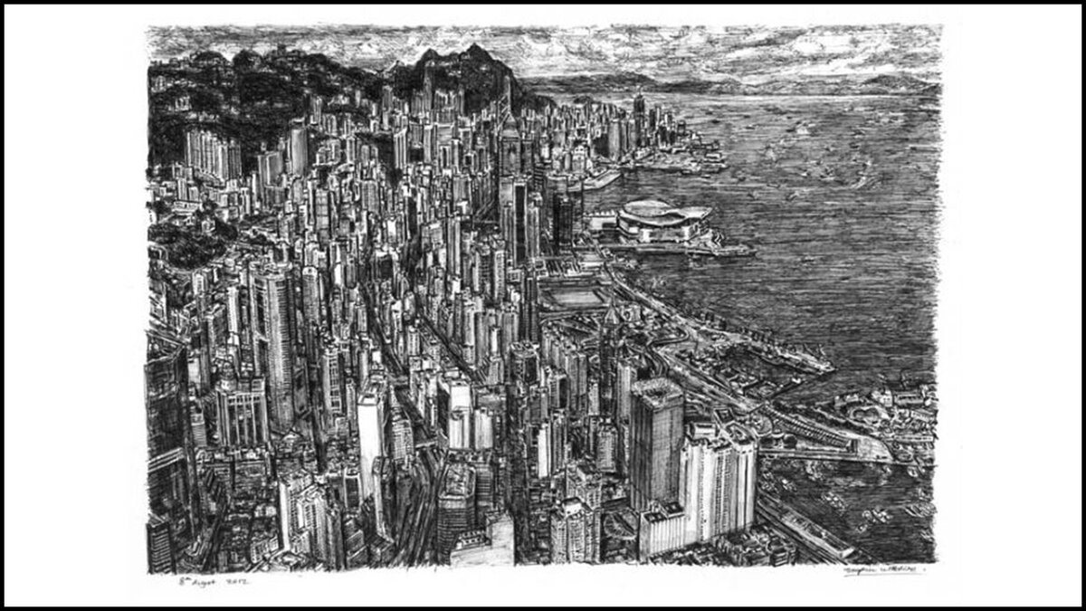 Панорама Гонконга. Потрясающая работа британского художника Стивен Уилтшир