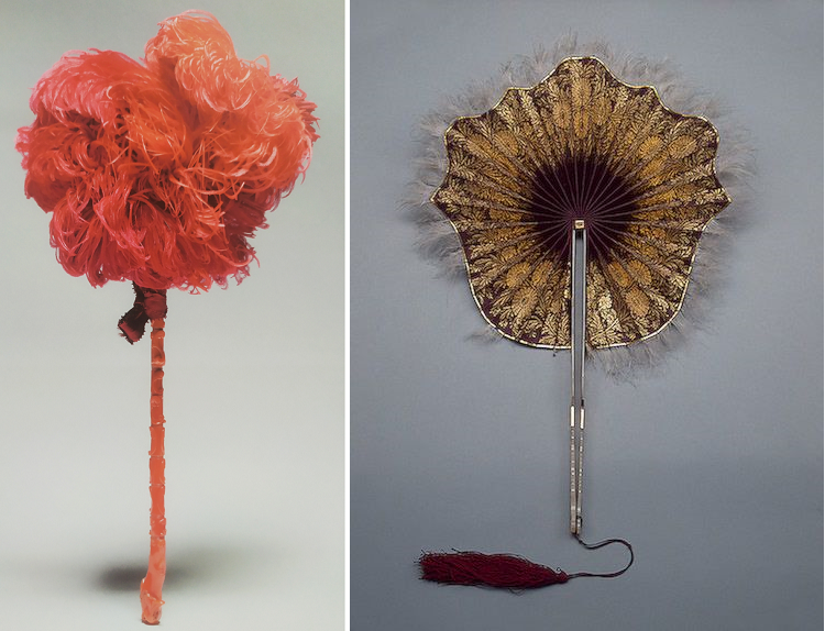 Слева - веер из страусовых перьев Зинаиды Юсуповой, 1890-е, справа - веер с отделкой из перьев марабу, 1830-е. (с) Из коллекции Государственного Эрмитажа