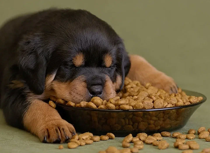 Щенка нельзя перекармливать, он должен съедать все, что дали, оставляя миску чистой