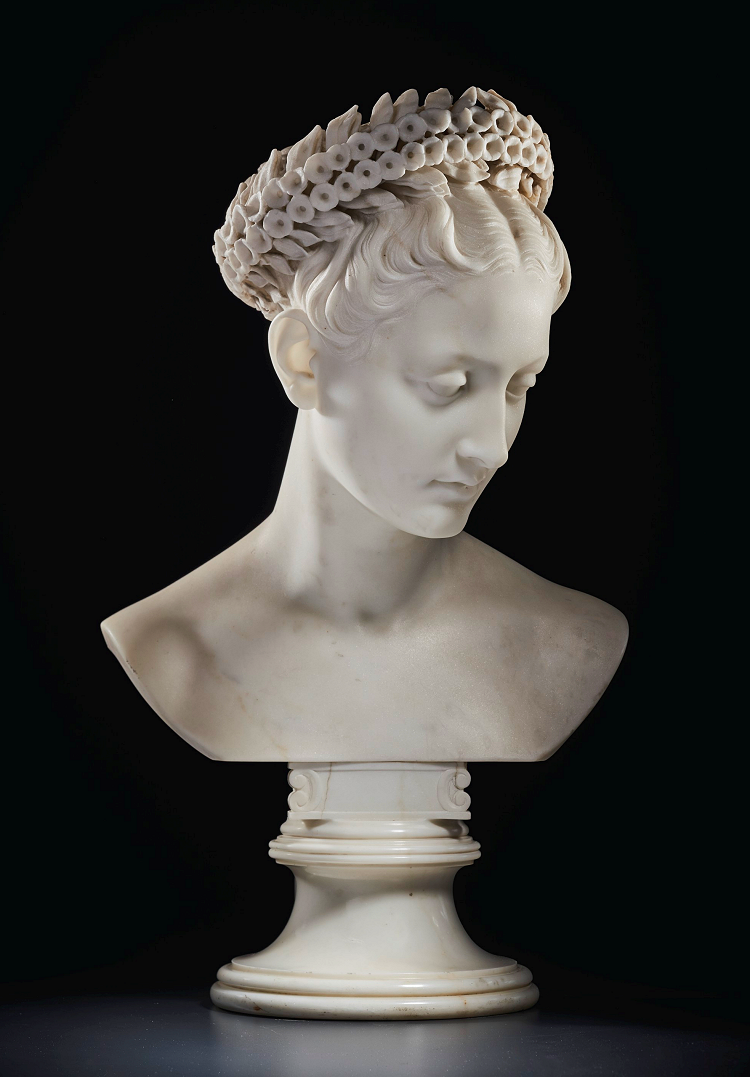 Кристиан Даниэль Раух. Флора (портрет Луизы Энгель). Мрамор; на круглой мраморной основе 21 ½ x 12 x 6 дюймов (54,6 x 30,5 x 15,2 см), 1839 год по заказу императора Николая I для подарка императрице Александре Фёдоровне.