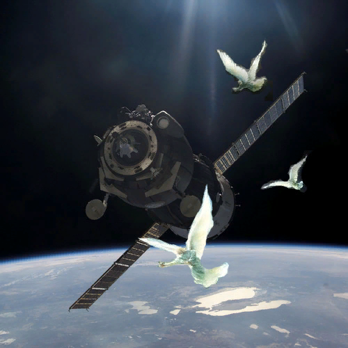 Орбитальная станция "Салют-7" и ангелы в космосе.(фотошоп. Взято из откр. источников)