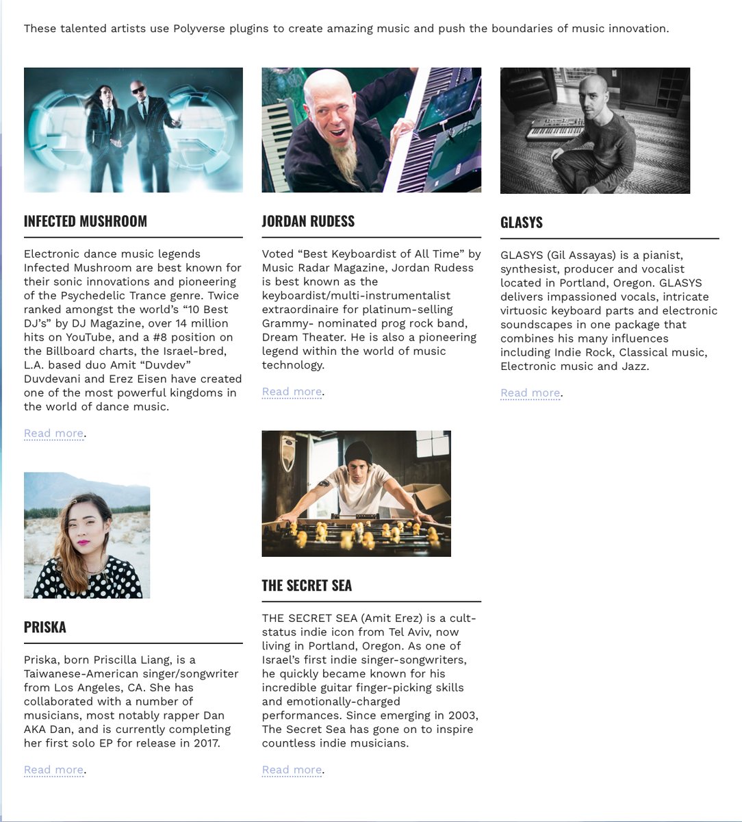 Список исполнителей с сайта polyversemusic.com