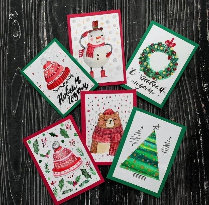 Простые идеи открыток на Новый Год своими руками.