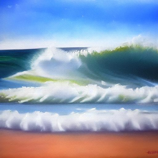Модель Kandinsky 2.0 нарисовала: высокая волна с берега видна в стиле Картина маслом