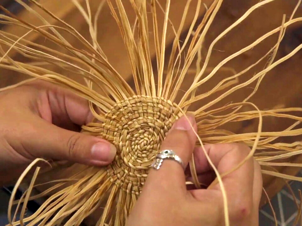 Расщепленный на ленты корень позволяет плести более тонкие вещи.