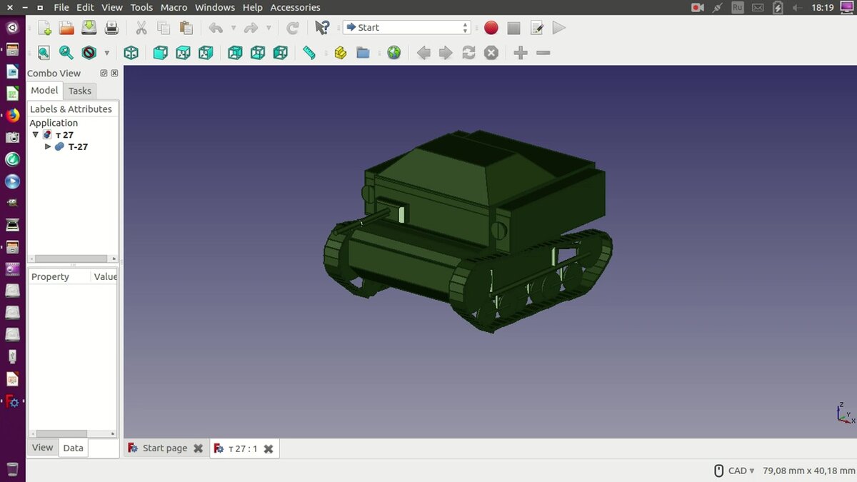 Та же танкетка Т-27. Готовая. Модель выполнена в FreeCAD  целиком из примитивных элементов в Part.