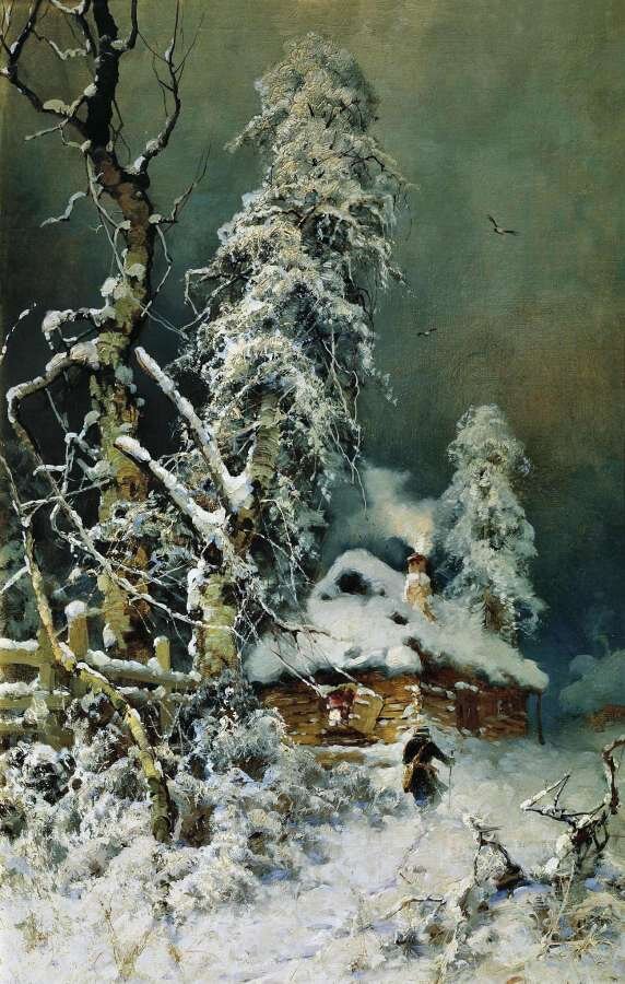 /Картина Ю. Ю. Клевера «Зимний пейзаж с избушкой», 1899 г./