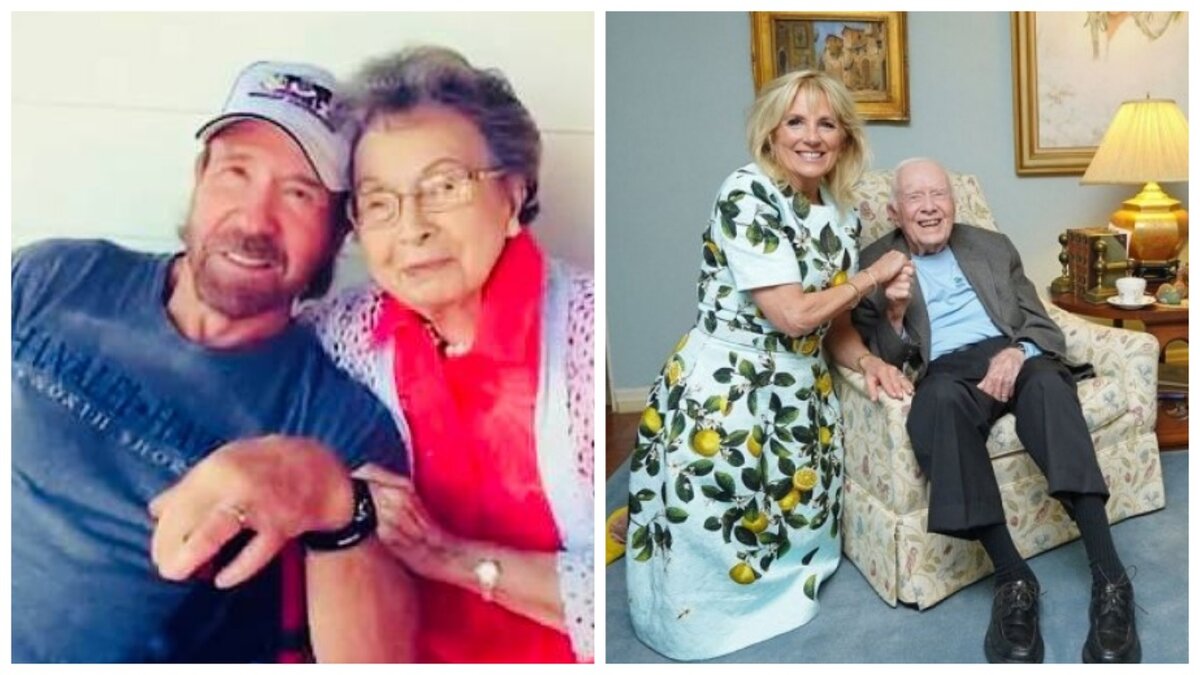 Джимми Картер принимает поздравления с 98-летием (справа), Чак Норрис (83 года) со своей мамой, которой 4 мая исполнится 102 (!) года