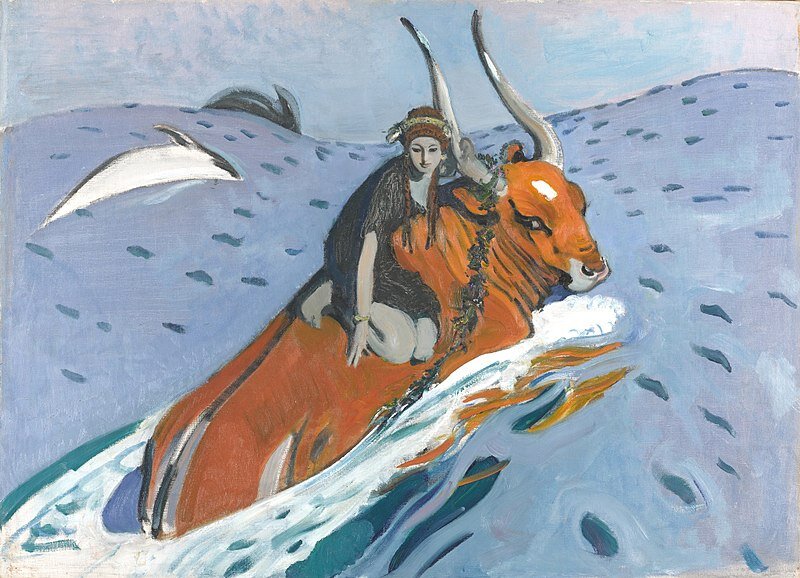 В. А. Серов "Похищение Европы". 1910 г. Картон, темпера. 71 × 98 см