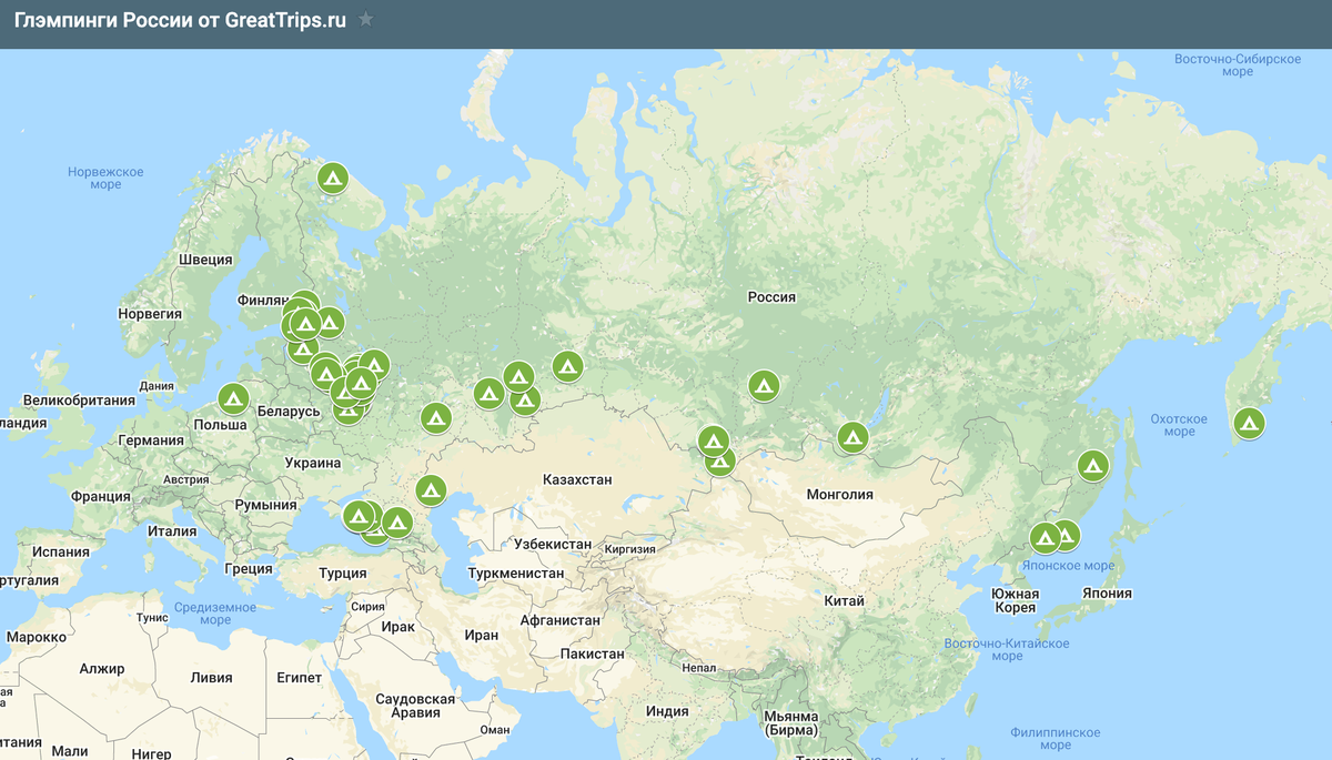 Карта глэмпингов россии