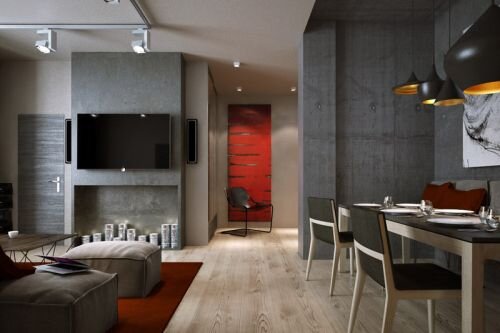 Красная дверь в интерьере лофт