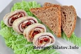 Куриные рулеты с ветчиной сыром и перцем