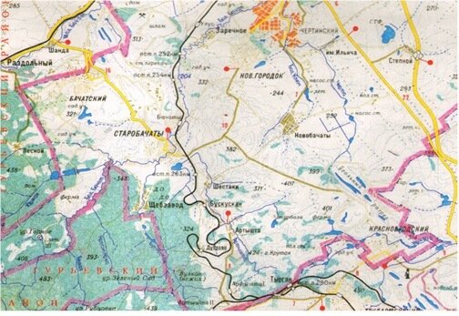 Карта района первой шахты и первых буровых.
