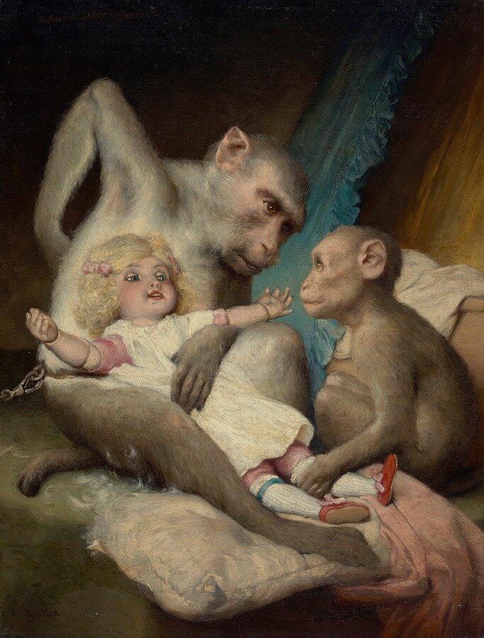 Урок антропологии. Художник: Габриэль фон Макс (Gabriel von Max). 1900–1910 годы.