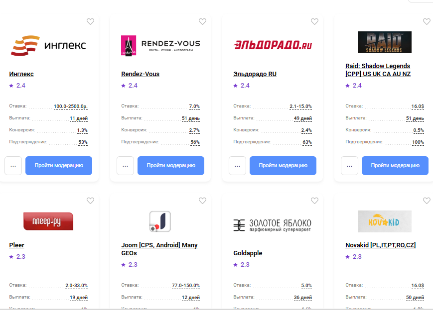 скрины партнерских программ с сайта Amitad.com