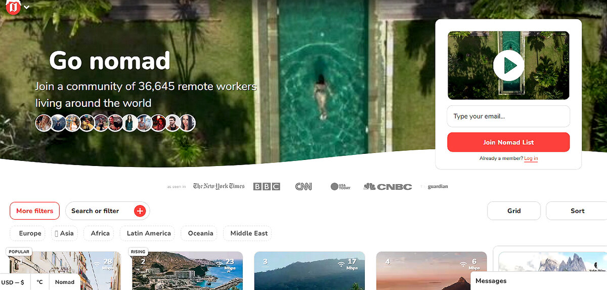 Скриншот главной страницы сайта Nomad List.