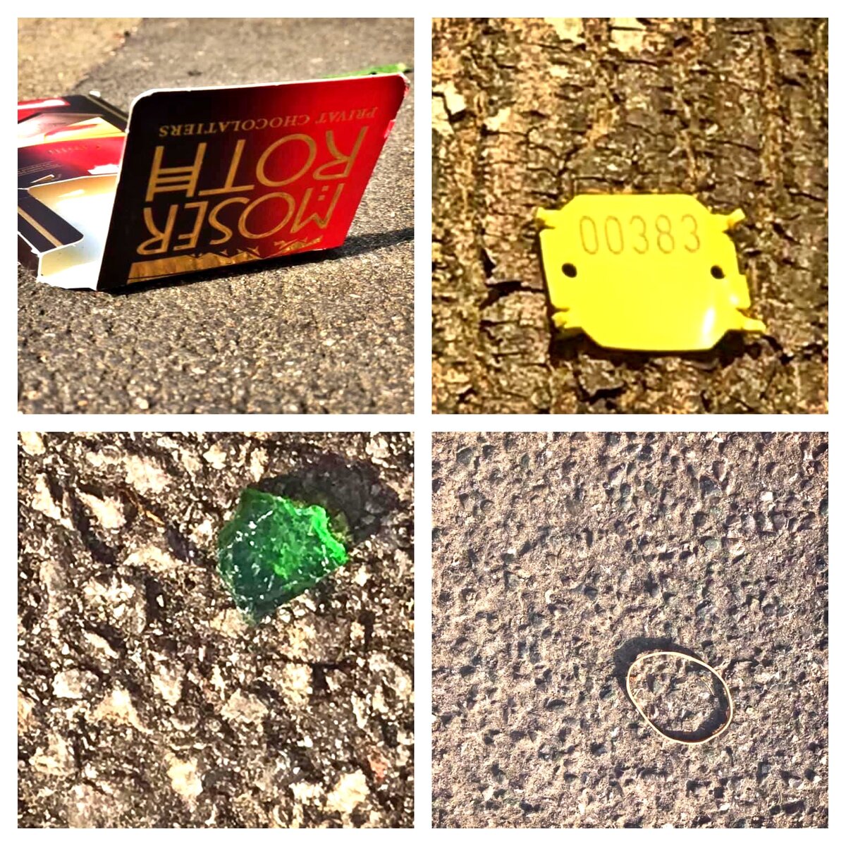 Герои сказки - упаковка от чёрного шоколада, номерок на дереве, зелёное стёклышко                    и просто резинка