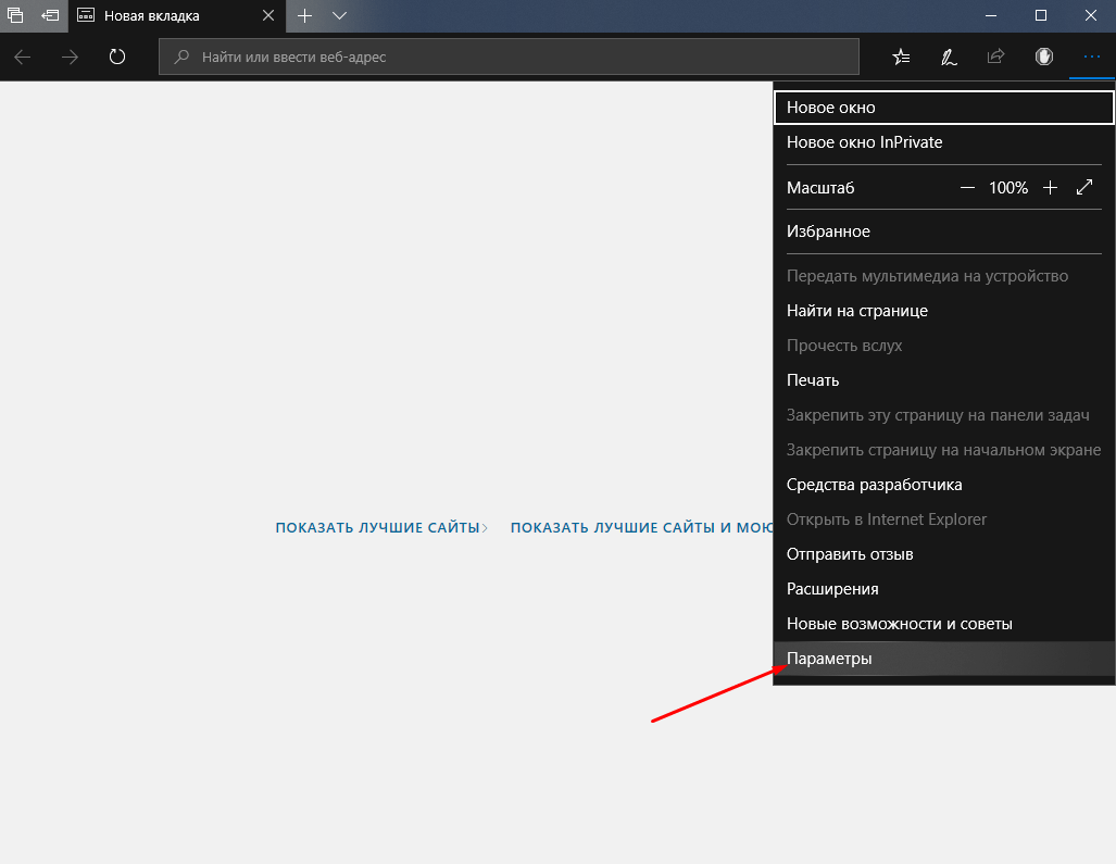 Вызываю меню и перехожу к параметрам браузера