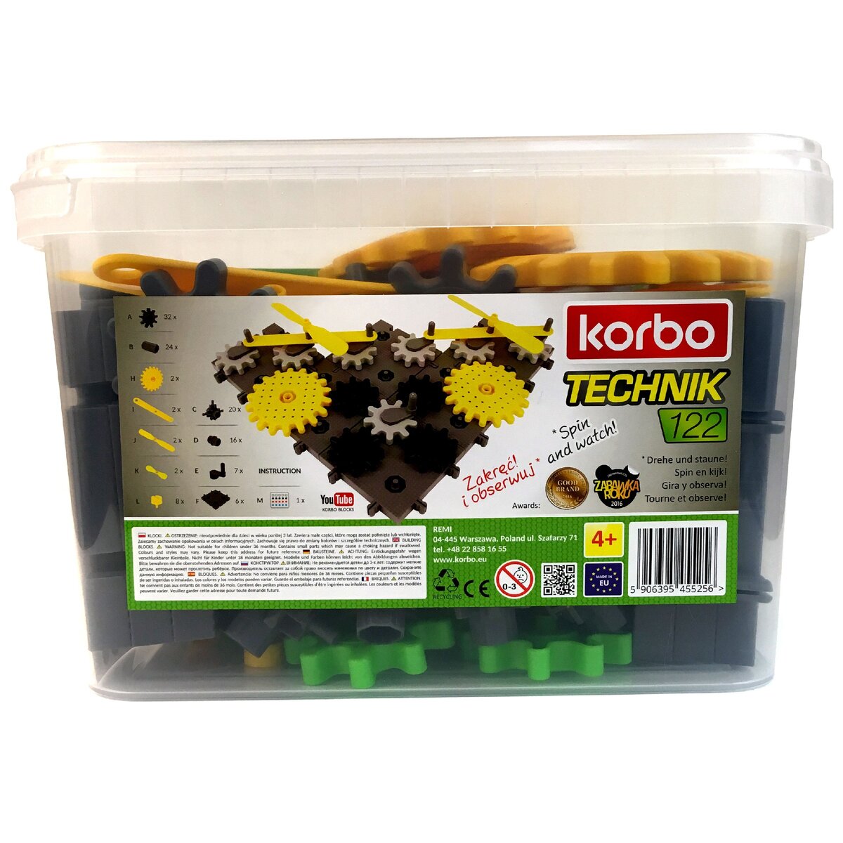 Конструкторы Korbo 120, Korbo 122 Technik и Korbo 15 Trombela поставляются в пластиковых ведрах 