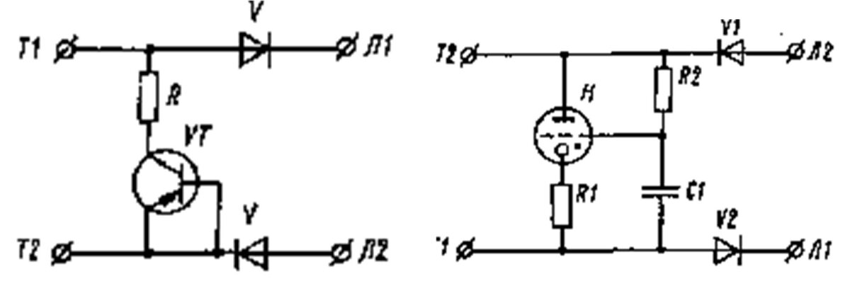 Слева – диодно-транзисторная приставка, справа – диодно-тиратронная.