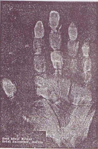 Линии и знаки на ладони А.Гитлера, воспроизведенные по памяти хиромантом 1932г.