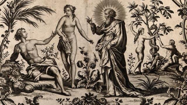 Бог создаёт Еву; позже она искушает Адама. Гравюра 1765 г. Источник:  Викимедиа
