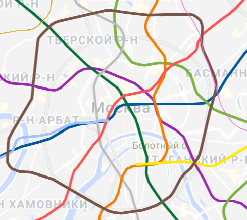 Фрагмент итога: Кольцевая ветка не такая уж круглая и не совпадает с Садовым кольцом!