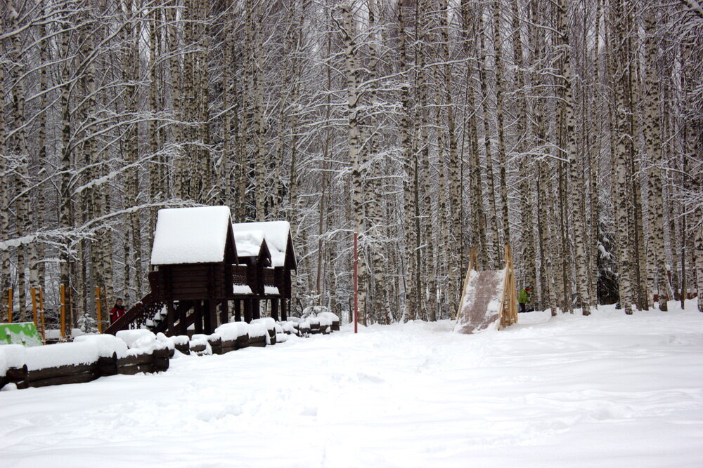 Из +20 в Крыму мы попали в нижегородские -10, и температура продолжает падать. За пару ночей до нашего приезда выпал снег, который надежно укутал елки, провода и крыши домов. Нам хотелось отдыха и мы поехали на турбазу в Трифакино. Лес, тишина, свежий воздух и бассейн. Что еще надо, чтобы подготовиться к первой трудовой недели. Коллеги меня спрашивали: что такое Трифакино? Вот, смотрите. 