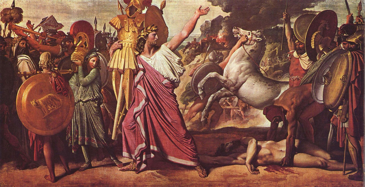 Jean Auguste Dominique Ingres - Romulus, vainqueur d'Acron, porte les dépouilles opimes au temple de Jupiter, 1812