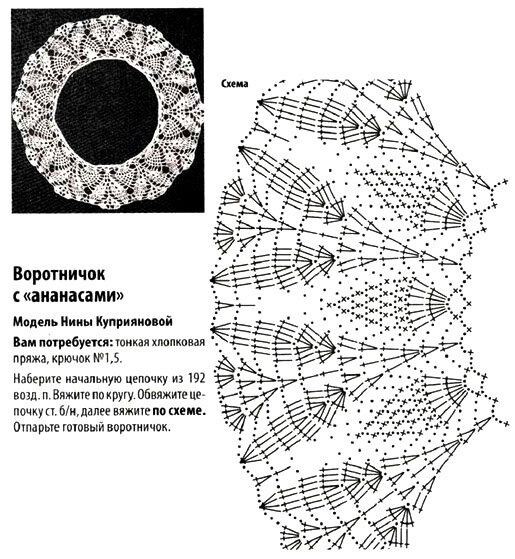 Воротник крючком из тонких ниток схема