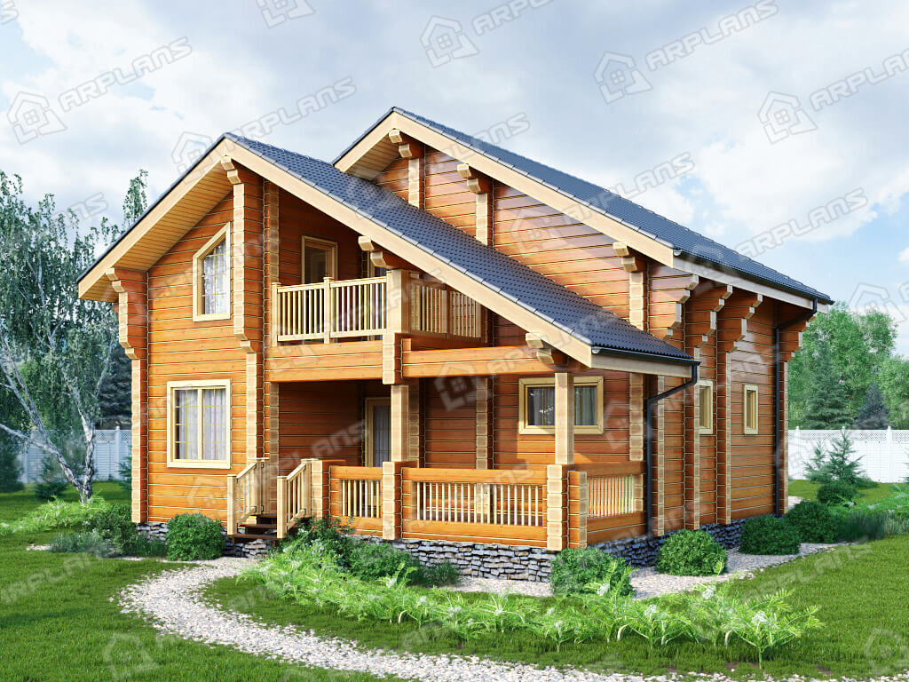Фото 1 двухэтажного дома из бруса с мансардой, 2 спальнями, балконом, сауной и террасой, 130 кв м. Источник arplans.ru Проект ДС-159