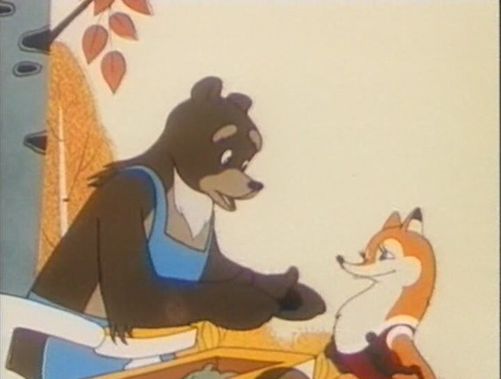 Лиса, медведь и мотоцикл с коляской, кадр из мультфильма