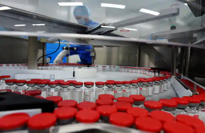 Production of Russia's Sputnik V vaccine in Strelna, Russia, on Dec. 4. (Olga Maltseva/AFP/Getty Images) 